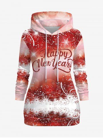 Plus Size Glitter Sparkling Snowflake Stars Letters Corona Print Christmas Pocket Drawstring Ombre Pullover Hoodie - RED - M