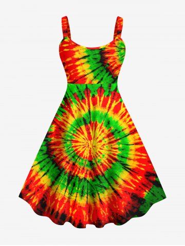 Plus Size Tie Dye Swirls Print A Line Tank Dress - MULTI-A - S