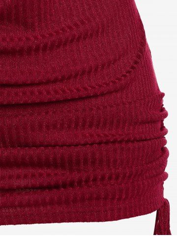 Plus Size Cowl Neck Rib-knit Cinched Ruched Top