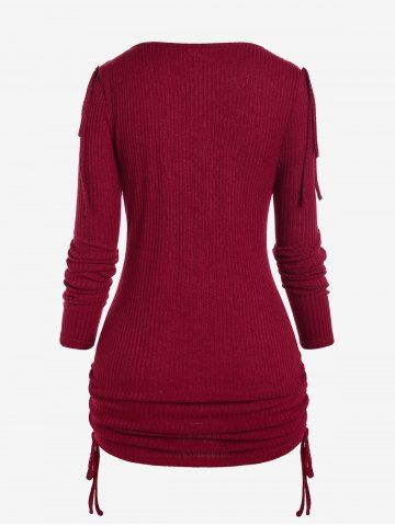 Plus Size Cowl Neck Rib-knit Cinched Ruched Top