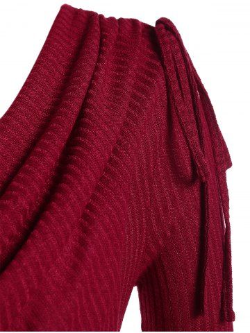 Plus Size Cowl Neck Rib-knit Cinched Ruched Top