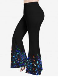 Plus Size Glitter Colorful Star Floral Print Ombre Pull On Flare Pants -  