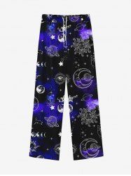Pantalon de Survêtement avec Cordon de Serrage à Imprimé Lune Etoile Soleil Galaxie Style Gothique pour Hommes - Noir 8XL