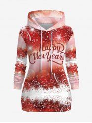 Sweat-Shirt à Capuche Pullover avec Cordon de Serrage à Imprimé Etoiles Brillantes et Flocons de Neige de Noël Grande-Taille - Rouge L