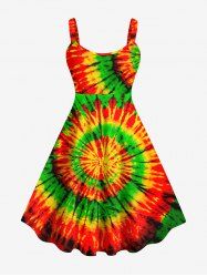 Plus Size Tie Dye Swirls Print A Line Tank Dress -  