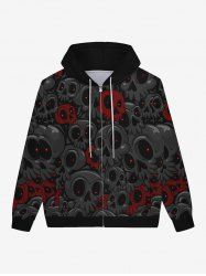 Gothic Skulls Print Zip Up Pockets Hoddie For Men -  