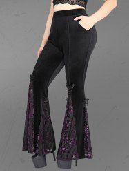 Gothic Butterfly Applique Split Floral Flocking Velvet Patchwork Pockets Pull On Flare Pants -  