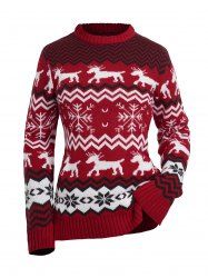 Christmas Elk Snowflake Chevron Graphic Crew Neck Sweater -  