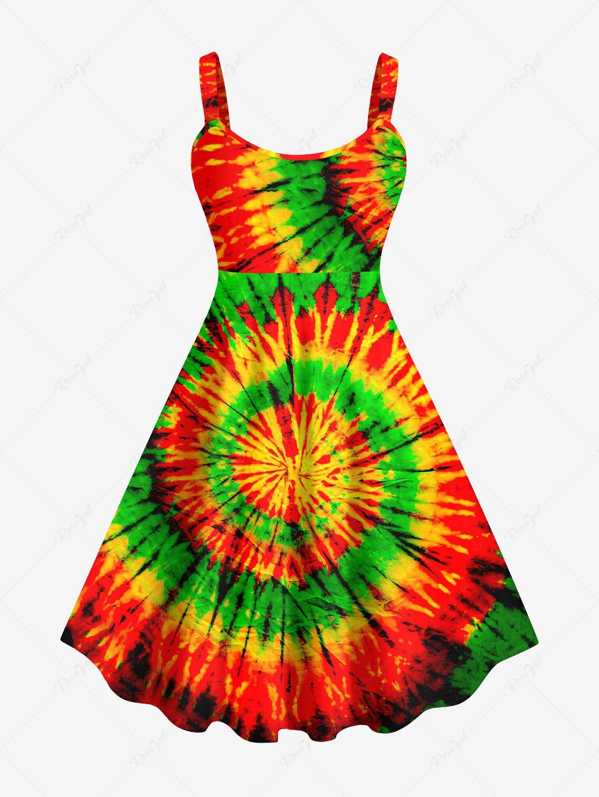 Latest Plus Size Tie Dye Swirls Print A Line Tank Dress  