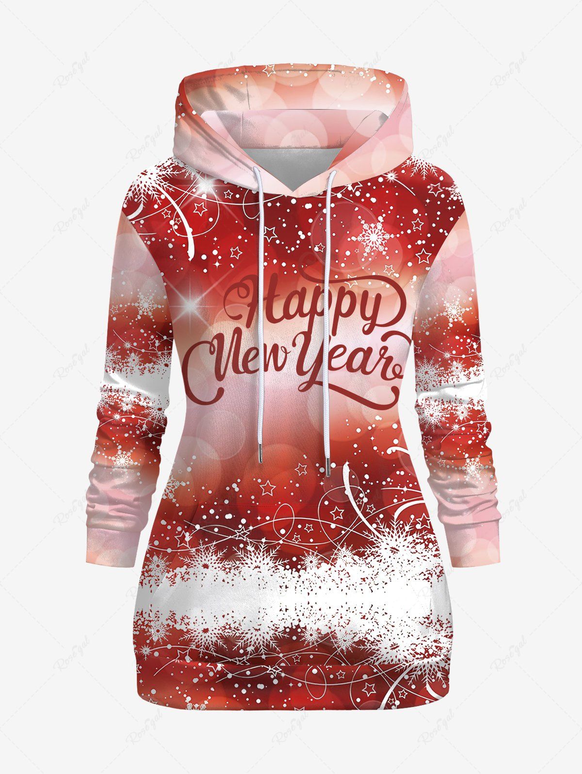 Sweat-Shirt à Capuche Pullover avec Cordon de Serrage à Imprimé Etoiles Brillantes et Flocons de Neige de Noël Grande-Taille Rouge 3XL
