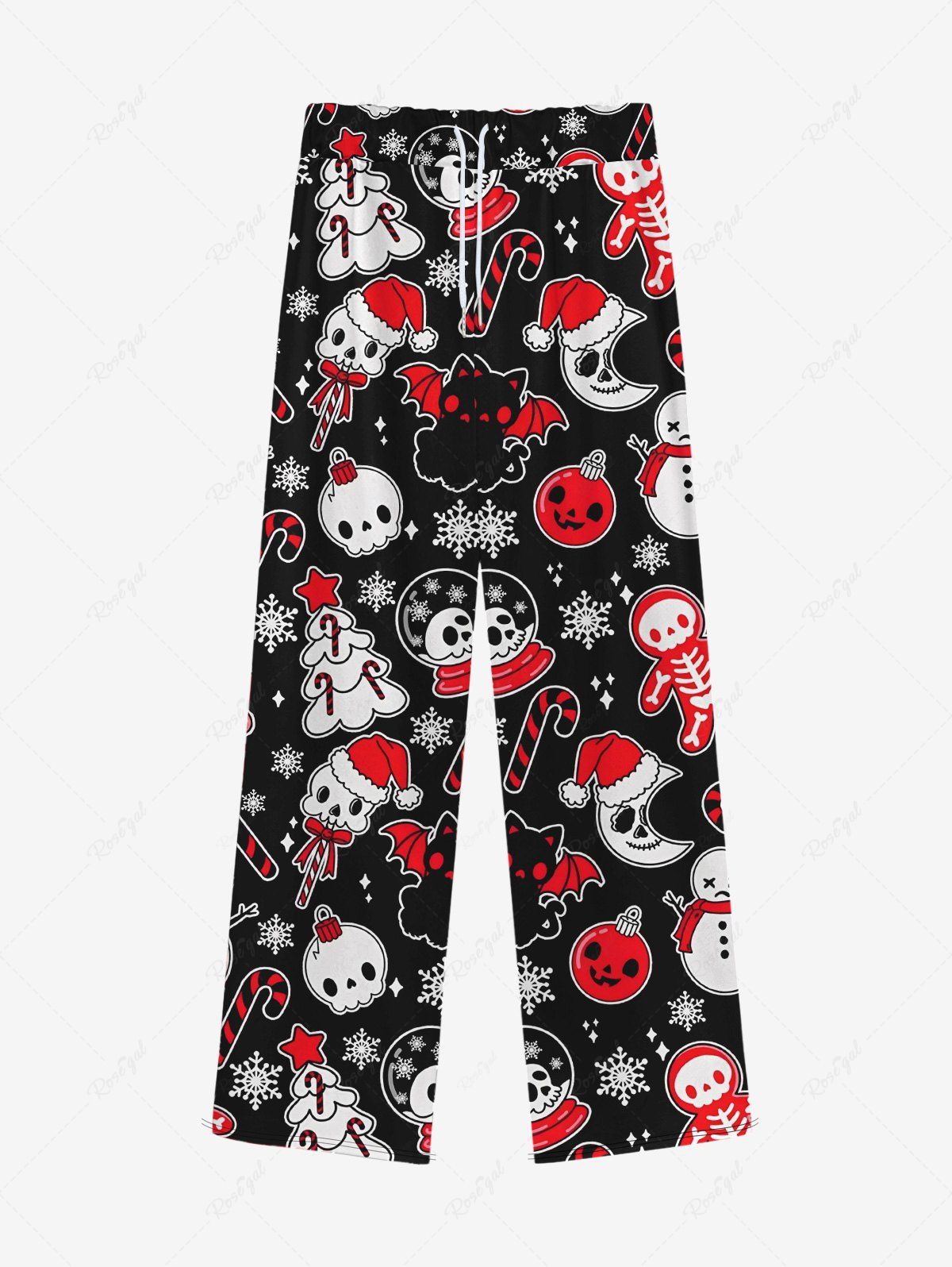 Pantalon de Survêtement de Noël Gothique Arbre Crâne et Flocon de Neige Imprimés à Jambe Large pour Homme Noir 6XL