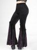 Gothic Butterfly Applique Split Floral Flocking Velvet Patchwork Pockets Pull On Flare Pants -  