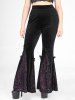 Gothic Butterfly Applique Split Floral Flocking Velvet Patchwork Pockets Pull On Flare Pants -  