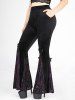 Gothic Butterfly Applique Split Floral Flocking Velvet Patchwork Pockets Pull On Flare Pants -  