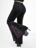 Gothic Butterfly Applique Split Floral Flocking Velvet Patchwork Pockets Pull On Flare Pants -  