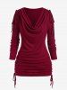 Plus Size Cowl Neck Rib-knit Cinched Ruched Top -  