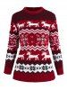 Christmas Elk Snowflake Chevron Graphic Crew Neck Sweater -  