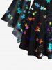 Plus Size Glitter Colorful Stars Bowknot Print Flare Sleeves Ombre Lattice Top -  