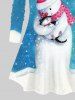 Plus Size Christmas Hat Snowflake Snowman Cat Print Long Sleeves T-shirt - Bleu 5X