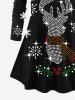 T-shirt Brillant Flocon de Neige et Cerf de Noël Imprimés de Grande Taille à Manches Longues - Noir 1X