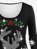 T-shirt Brillant Flocon de Neige et Cerf de Noël Imprimés de Grande Taille à Manches Longues - Noir 4X