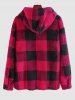 Men's Checkerboard Plaid Pattern Winter Warmth Fluffy Faux Fur Hooded Jacket -  