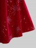 Valentine's Day Plus Size Fireworks Printed Twist Ruched Velvet A Line Party Dress and Fur Panel Cape Set -  