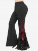 Plus Size Floral Lace Panel Flocking Lace-up Grommet Pockets Patchwork Pull On Flare Pants -  