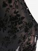 Plus Size Floral Lace Panel Flocking Lace-up Grommet Pockets Patchwork Pull On Flare Pants -  