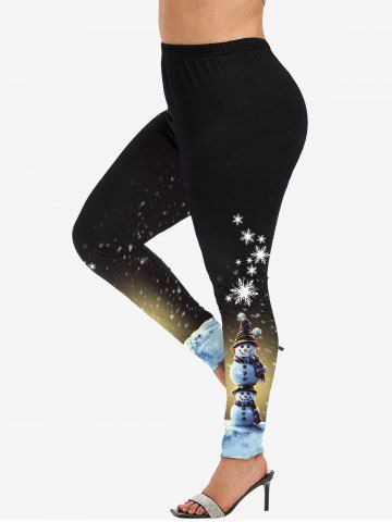 Plus Size Christmas Glitter Sparkling Snowflake Snowman Print Ombre Skinny Leggings