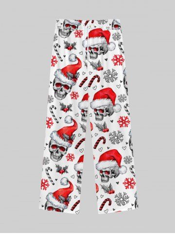 Gothic Christmas Hat Skulls Candy Snowflake Heart Fruit Print Drawstring Wide Leg Sweatpants For Men