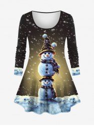 T-shirt Ombré Père Noël et Flocon de Neige Imprimés de Grande Taille à Manches Longues - Multi-A XS