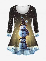 Plus Size Christmas Cute Snowman Snowflake Print Ombre Long Sleeves T-shirt -  