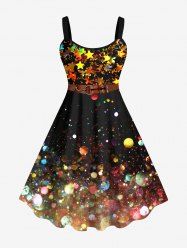 Plus Size Galaxy Bubble Stars Sparkling Sequin Glitter Belt 3D Print Tank Party Dress -  