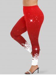 Plus Size Christmas Glitter Sparkling Stars Snowflake Print Ombre Skinny Leggings -  
