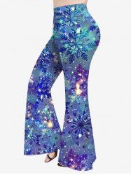 Plus Size Christmas Galaxy Snowflake Ombre Glitter 3D Print Flare Disco Pants -  