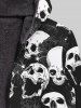 Gothic Skulls Spider Web  Rose Flower Print Zip Up Pockets Fleece Lining Hoodie For Men -  