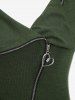 Manteau à Capuche Asymétrique Superposé Zippé Grande Taille à Lacets à Œillet - Vert profond M | US 10