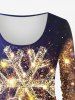 T-shirt Brillant 3D Flocon de Neige Galaxie Imprimé en Blocs de Couleurs à Paillettes de Grande Taille - Pourpre  1X
