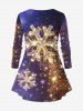 Plus Size Christmas Galaxy Colorblock Snowflake Sparkling Sequin Glitter 3D Print Long Sleeve T-shirt - Pourpre  4X
