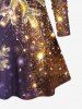 Plus Size Christmas Galaxy Colorblock Snowflake Sparkling Sequin Glitter 3D Print Long Sleeve T-shirt - Pourpre  5X