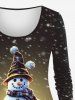 T-shirt Ombré Père Noël et Flocon de Neige Imprimés de Grande Taille à Manches Longues - Multi-A XS
