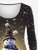 Plus Size Christmas Cute Snowman Snowflake Print Ombre Long Sleeves T-shirt -  