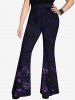 Gothic Christmas 3D Glitter Rose Flower Spider Web Print Pull On Flare Pants -  