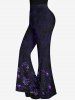 Gothic Christmas 3D Glitter Rose Flower Spider Web Print Pull On Flare Pants -  