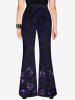 Gothic Christmas 3D Glitter Rose Flower Spider Web Print Pull On Flare Pants -  