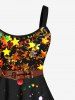 Plus Size Galaxy Bubble Stars Sparkling Sequin Glitter Belt 3D Print Tank Party Dress - Multi-A S