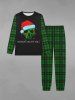 Gothic Christmas Hat Skull Plaid Print Long Sleeve T-shirt and Jogger Pants Pajama Set For Men -  
