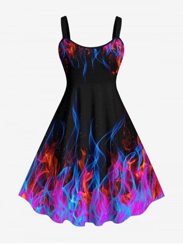 Plus Size Glitter Fire Flame Print A Line Tank Dress - PURPLE - 1X