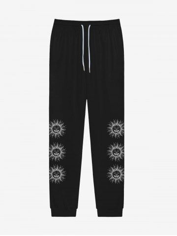 Gothic Sun Print Pockets Drawstring Sweatpants For Men